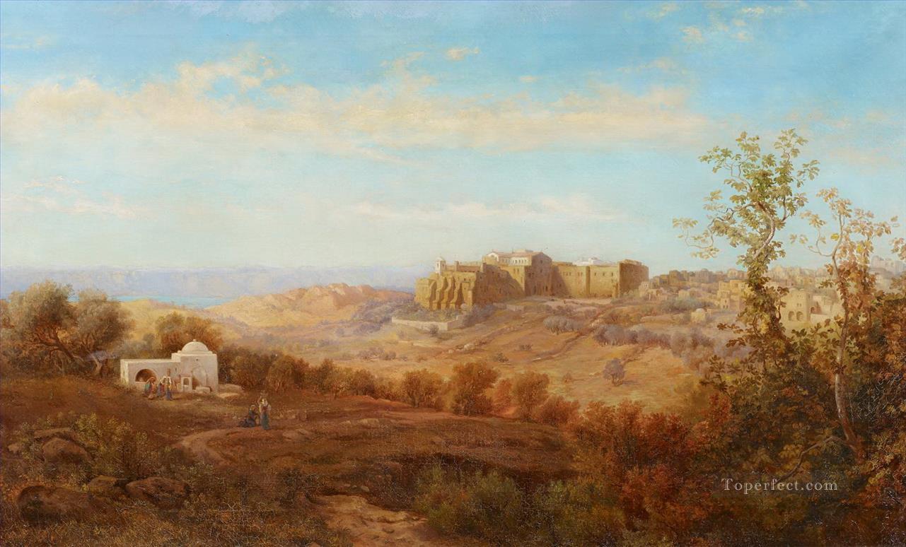 ベツレヘムへの道 モアブ山脈とR・グスタフ・バウアーンファインドの東洋学者ユダヤ人油絵